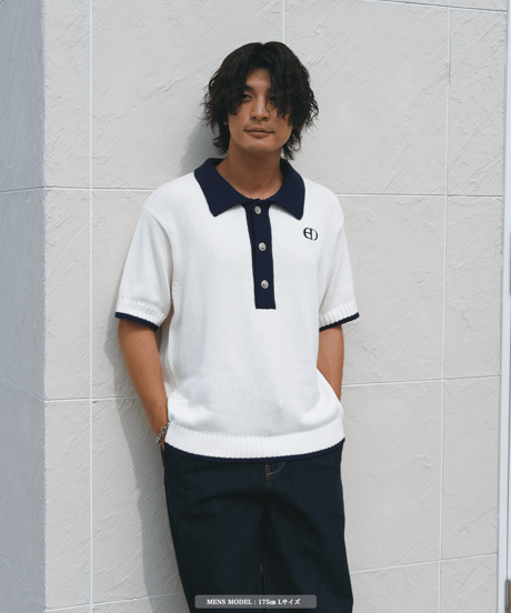 【Ivory×Navy】polo knit