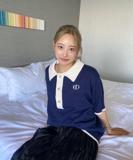 【Navy×Ivory】polo knit
