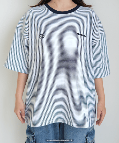 【White】裾ドローコード border tee