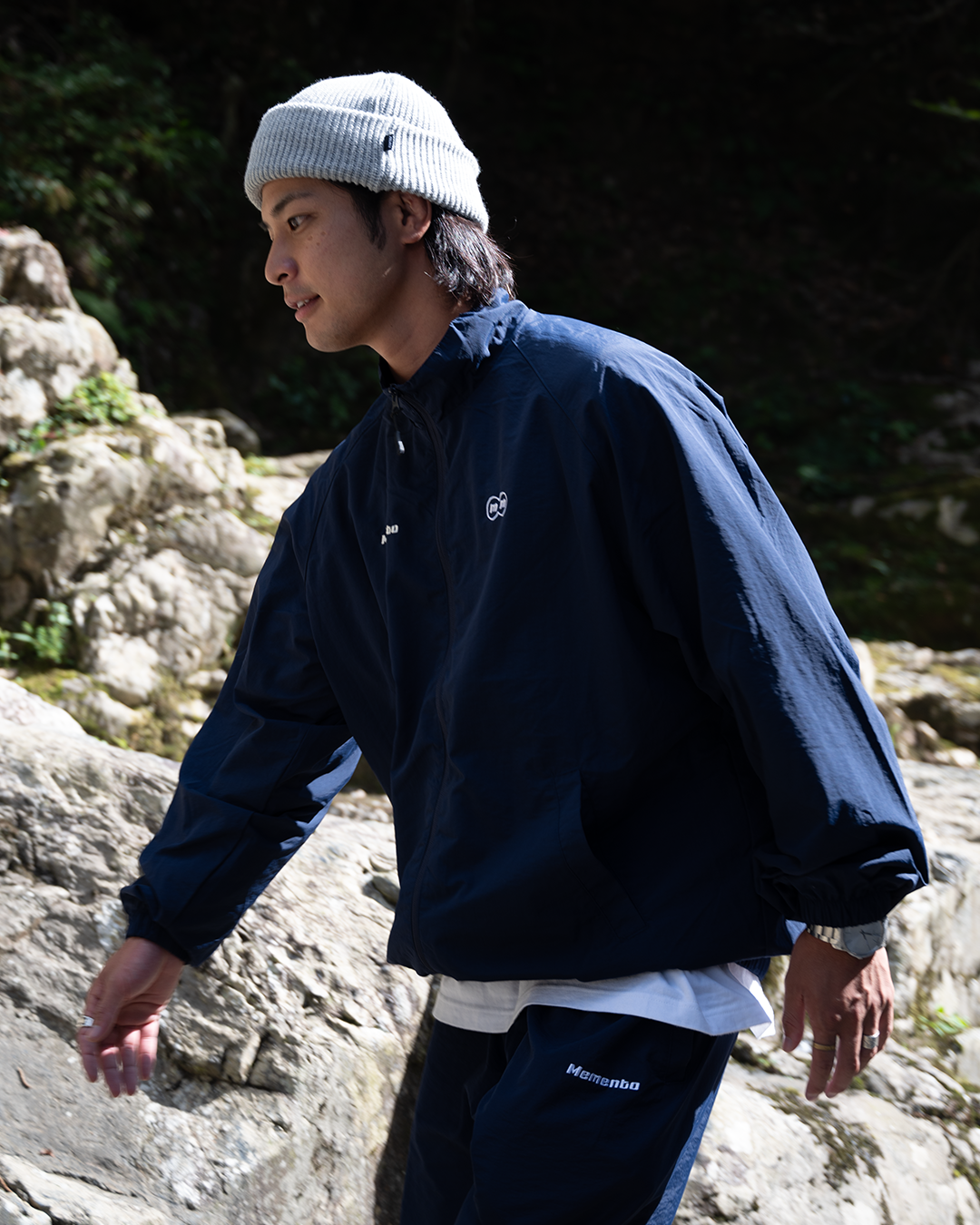 memento 【Navy】nylon track jacket