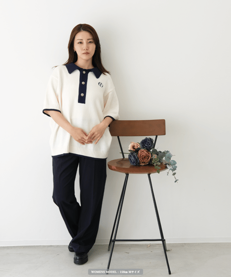 【Ivory×Navy】polo knit