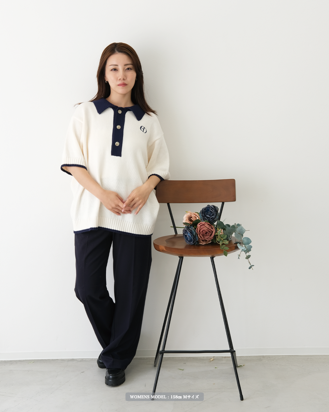 memento ポロニット Ivory×Navy】polo knit | Memento
