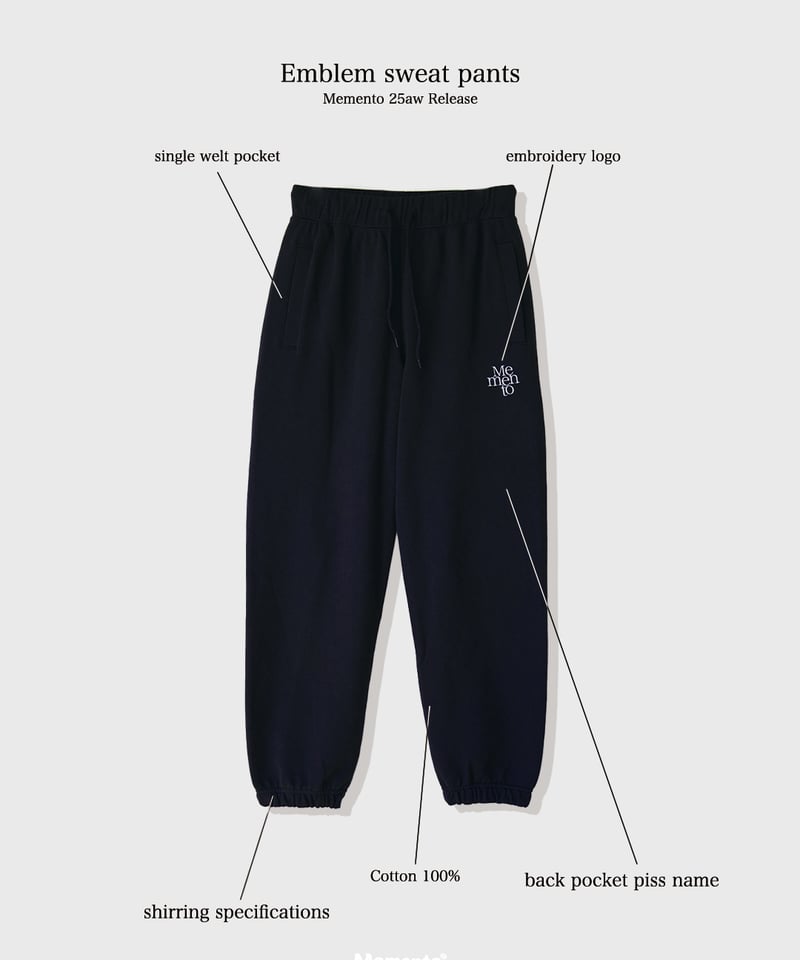 Navy】emblem sweat pants | Memento