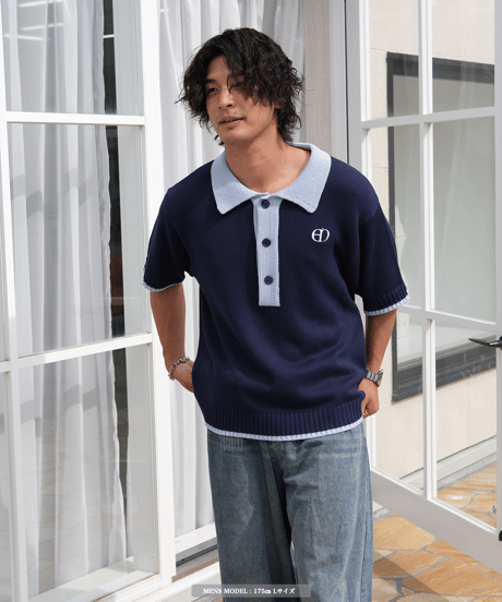 【Navy×Blue】polo knit
