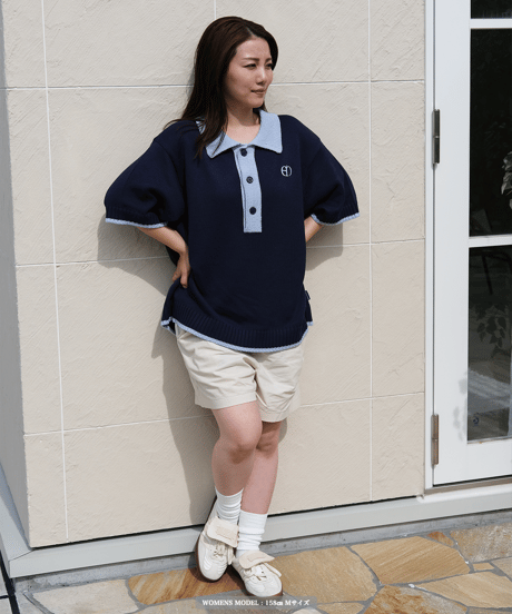 【Navy×Blue】polo knit