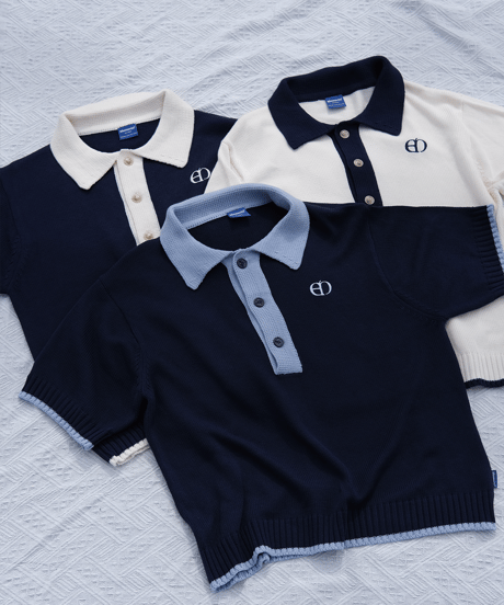 【Navy×Blue】polo knit