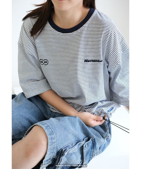 【White】裾ドローコード border tee