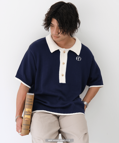 【Navy×Ivory】polo knit