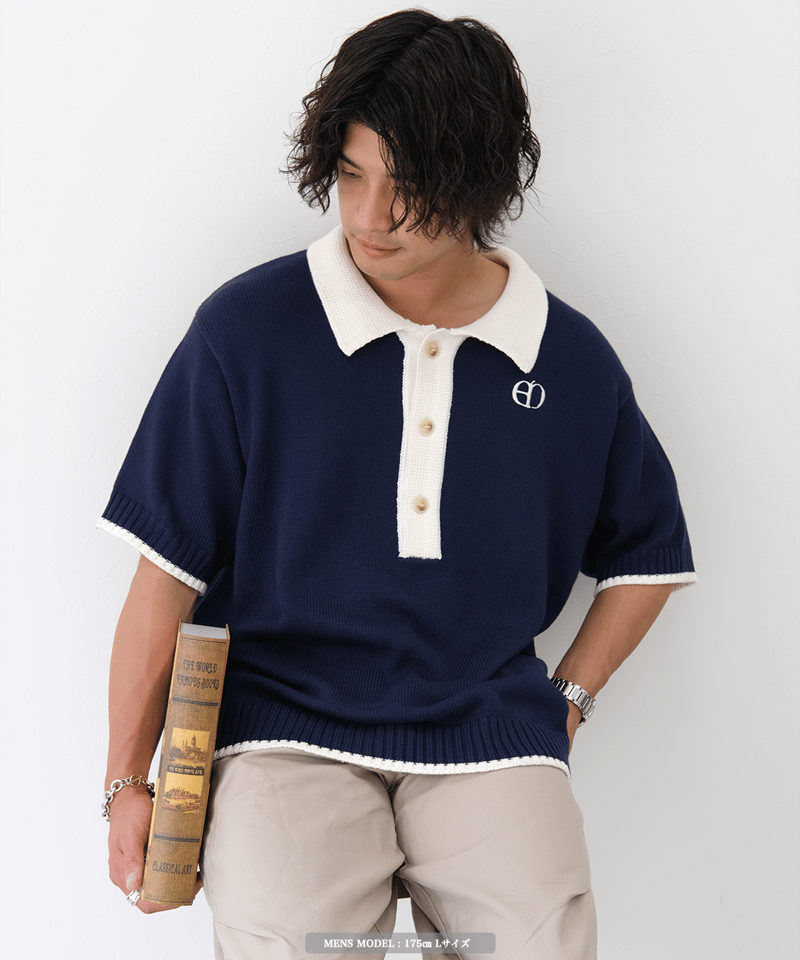 memento ポロニット Navy×Blue】polo knit | Memento