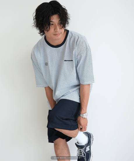 【White】裾ドローコード border tee
