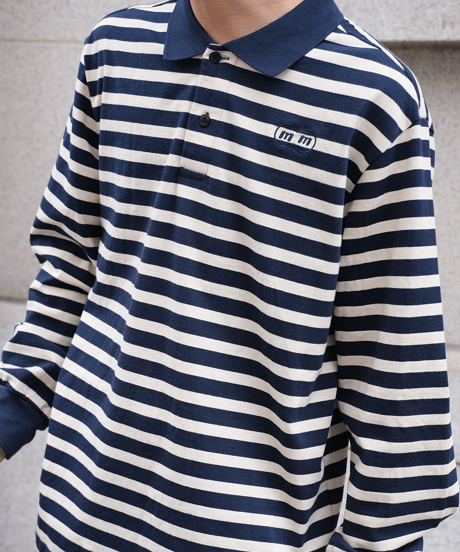 【Beige】border L/S polo