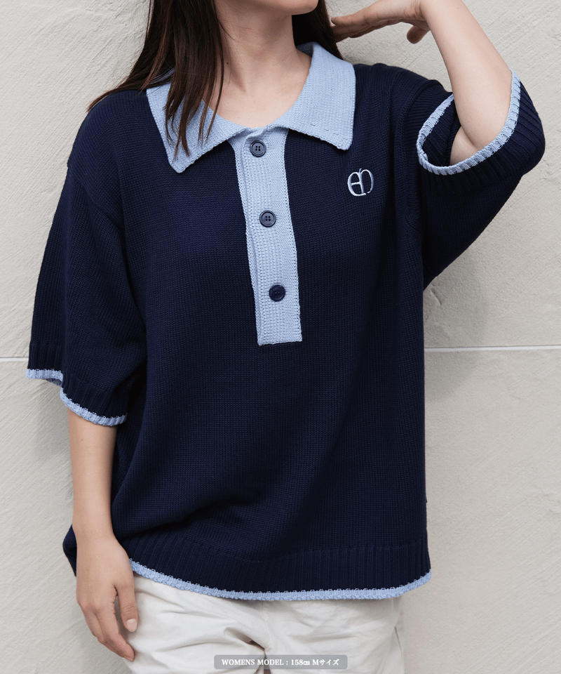 Navy×Blue】polo knit | Memento
