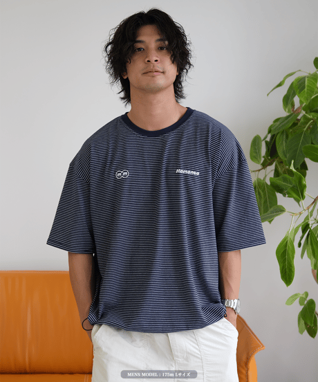 【Navy】裾ドローコード border tee