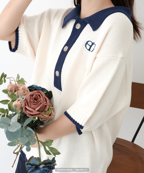 【Ivory×Navy】polo knit