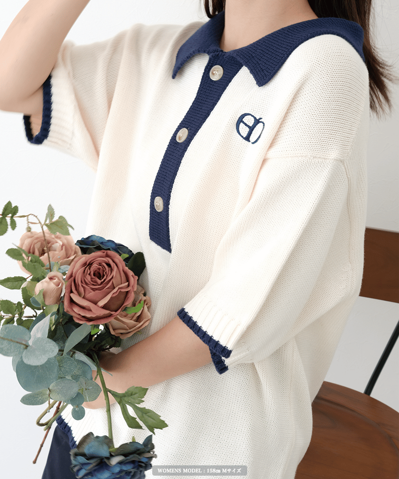 Ivory×Navy】polo knit | Memento