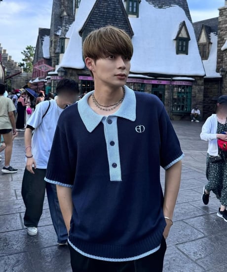 【Navy×Blue】polo knit