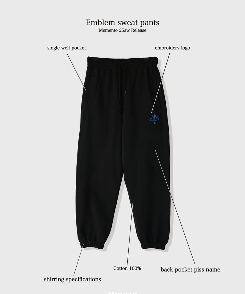 パンツ EMBLEM SWEAT PANTS Black】emblem sweat pants | Memento