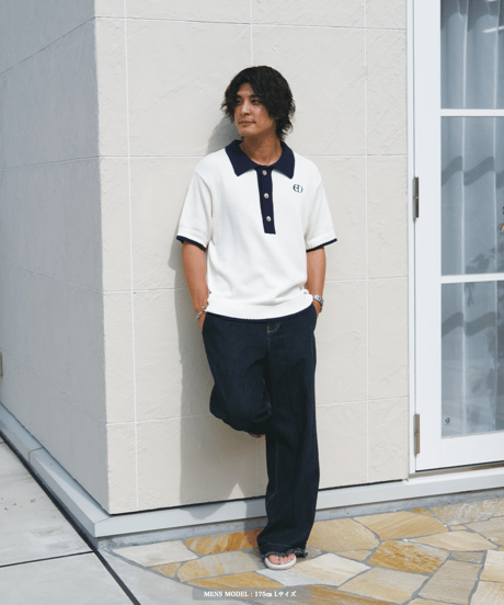 【Ivory×Navy】polo knit