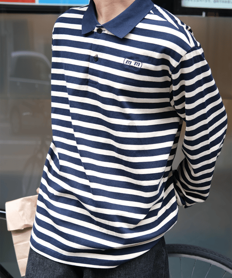 【Beige】border L/S polo