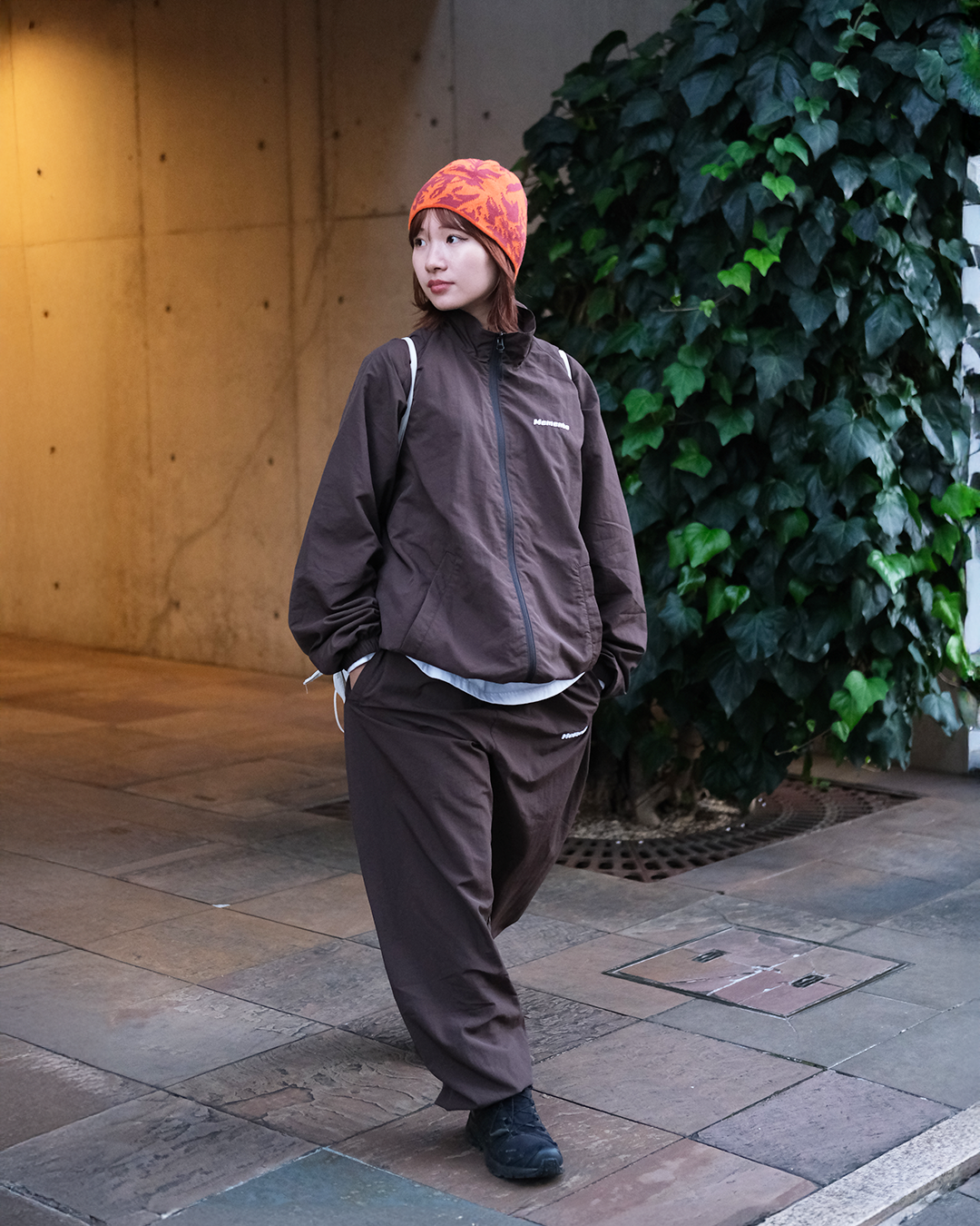 Brown】nylon track jacket | Memento