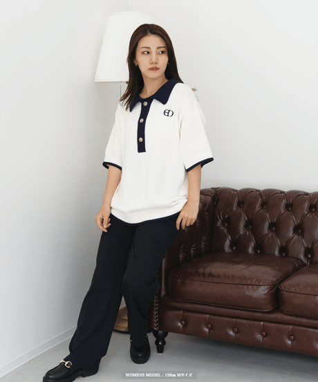 【Ivory×Navy】polo knit