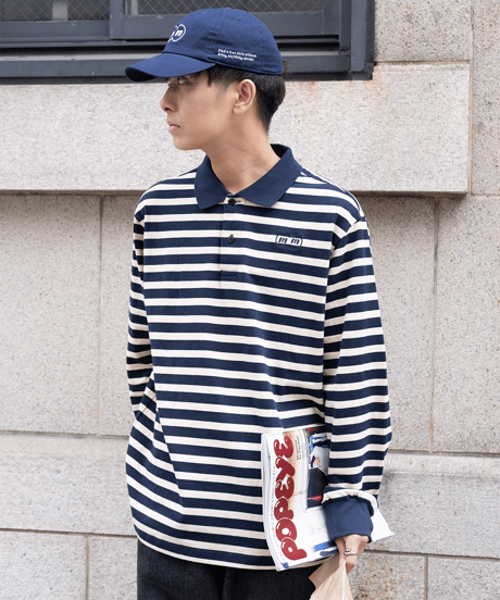 【Beige】border L/S polo