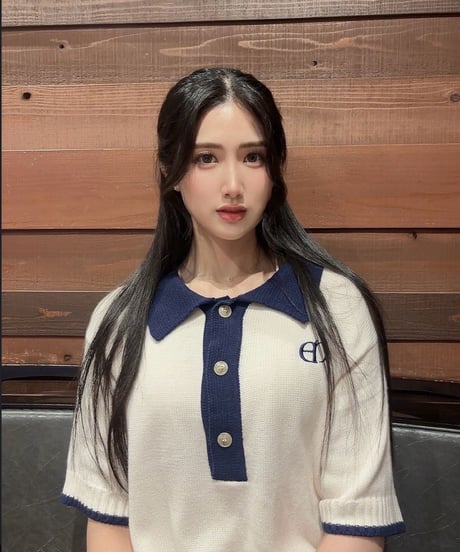 【Ivory×Navy】polo knit