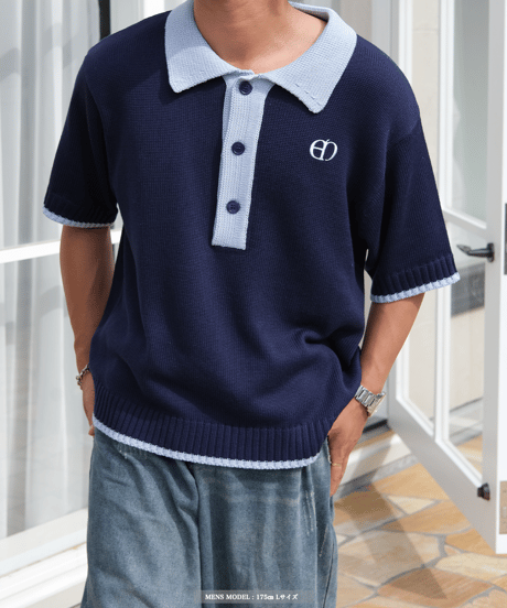 【Navy×Blue】polo knit