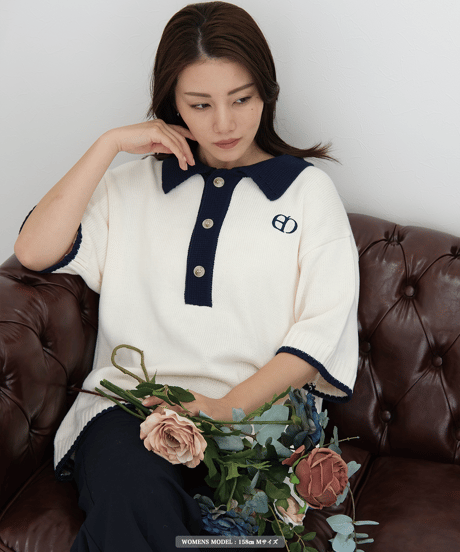 【Ivory×Navy】polo knit