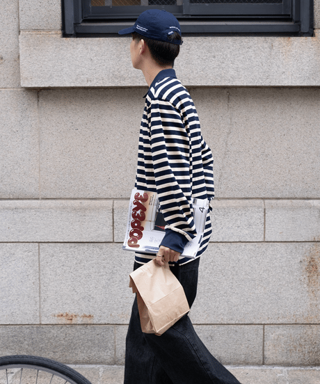 【Beige】border L/S polo