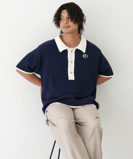 【Navy×Ivory】polo knit