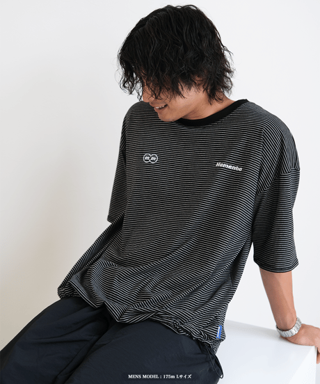 【Black】裾ドローコード border tee