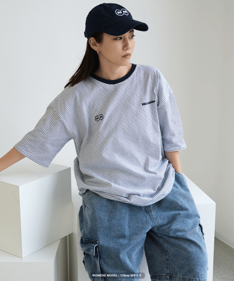 【White】裾ドローコード border tee