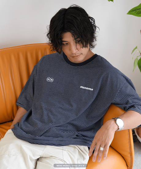 【Navy】裾ドローコード border tee
