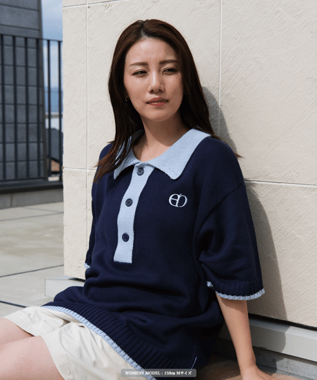 【Navy×Blue】polo knit