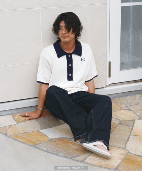 【Ivory×Navy】polo knit