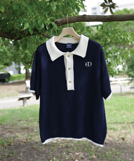 【Navy×Ivory】polo knit