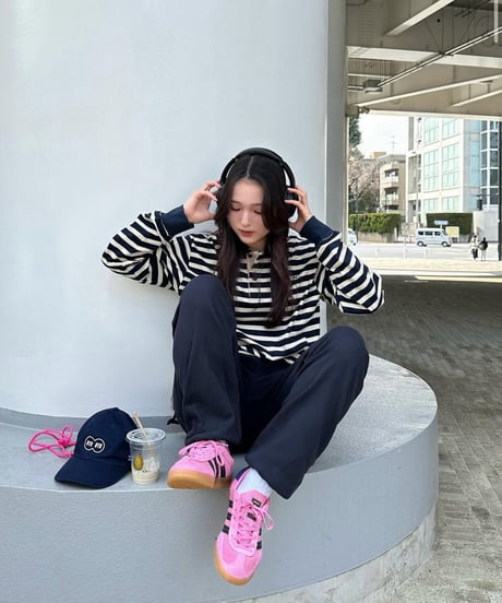 【Beige】border L/S polo