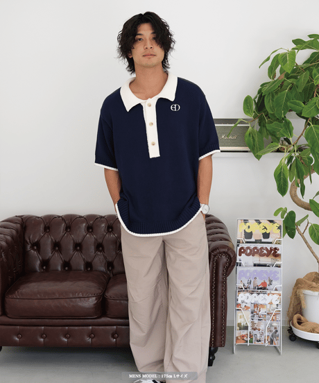 【Navy×Ivory】polo knit