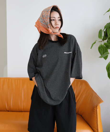 【Black】裾ドローコード border tee