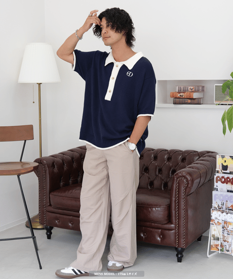 【Navy×Ivory】polo knit