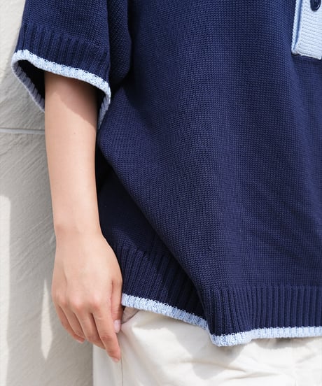 【Navy×Blue】polo knit