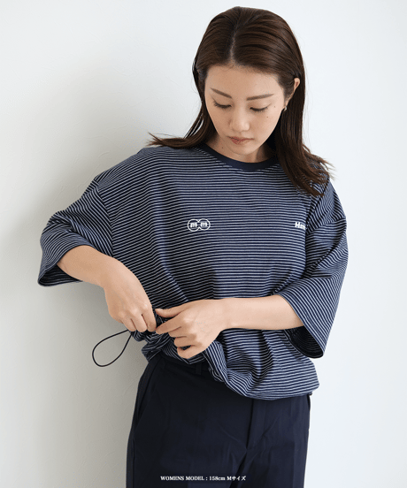 【Navy】裾ドローコード border tee