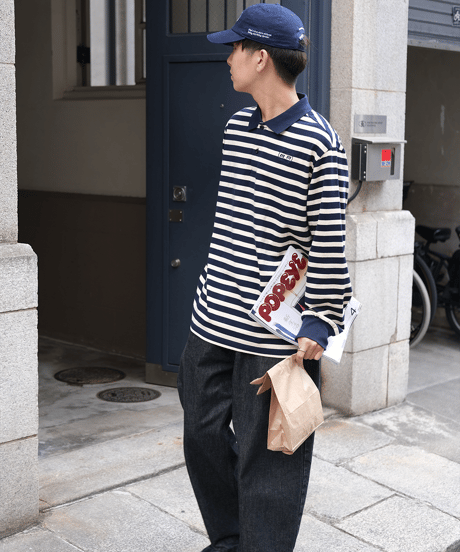 【Beige】border L/S polo