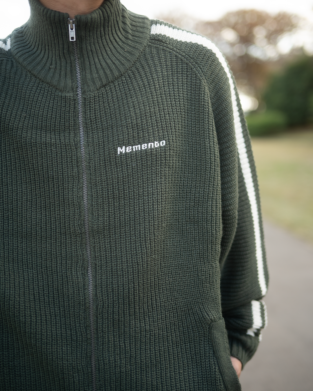 Olive】Knit track jacket | Memento