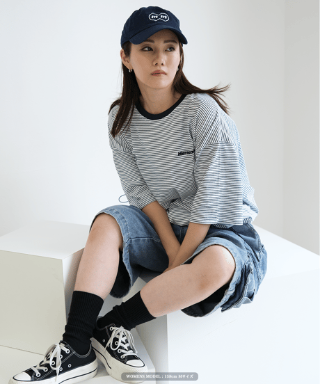 【White】裾ドローコード border tee
