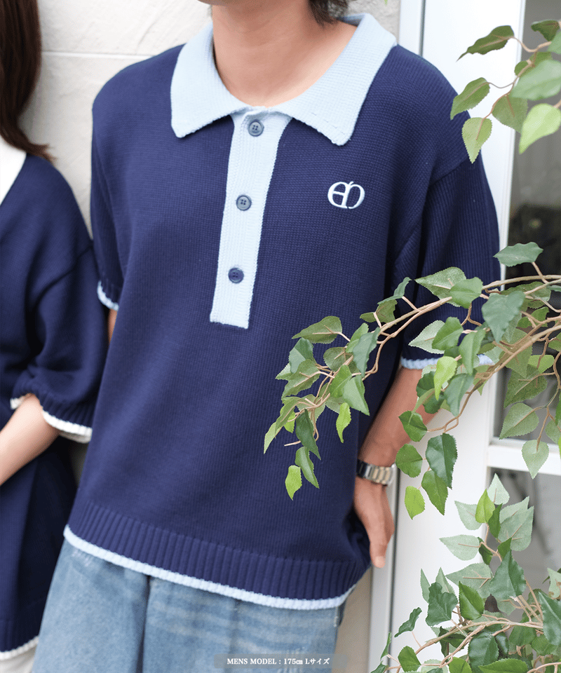 memento ポロニット Ivory×Navy】polo knit | Memento
