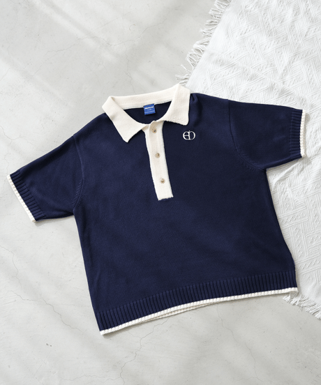 【Navy×Ivory】polo knit