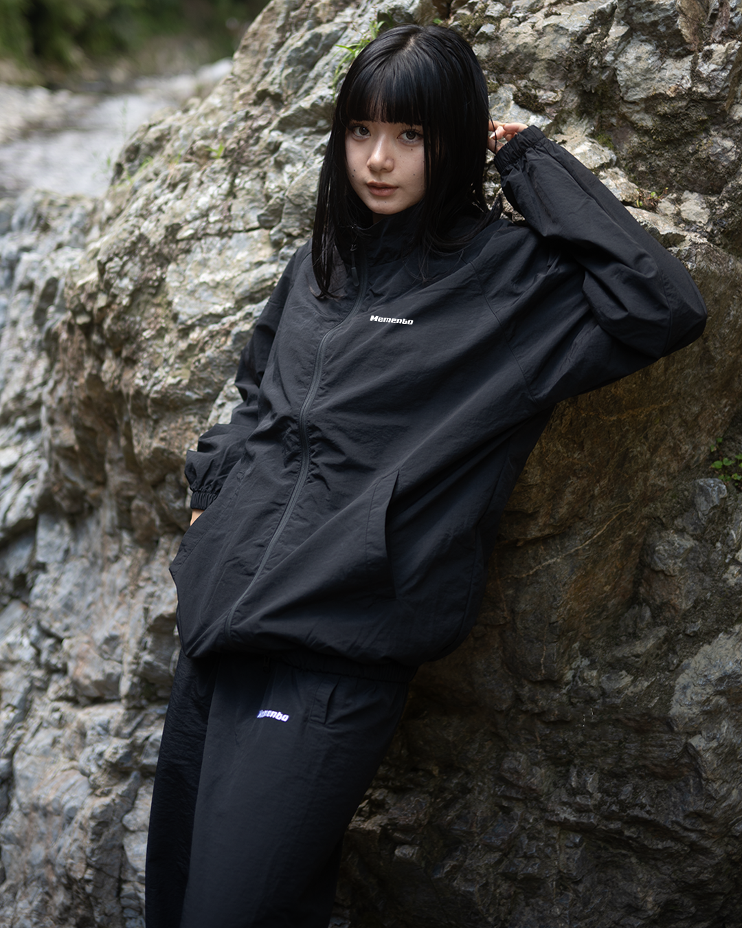 Black】nylon track jacket | Memento