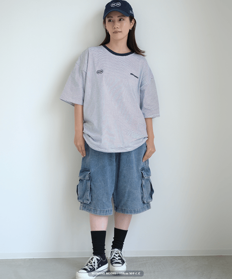 【White】裾ドローコード border tee